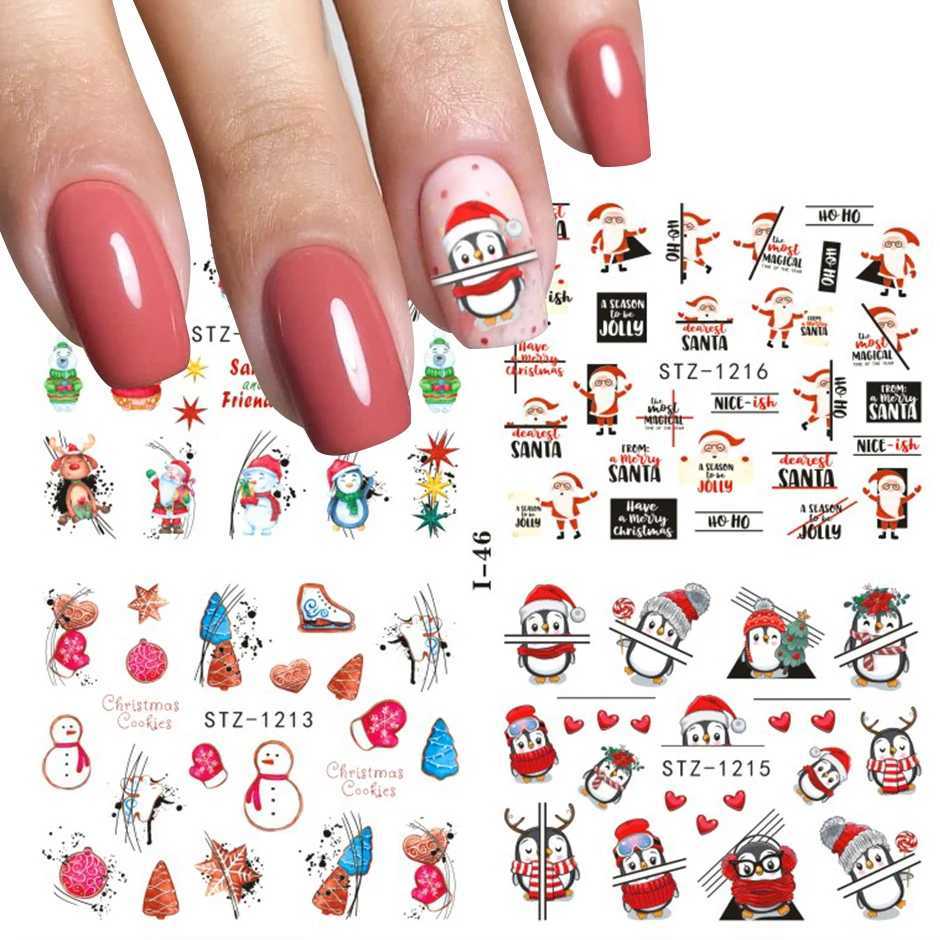 Cute Christmas Stickers Red Santa Claus Penguin Winter Human Model 4-in-1 Christmas Snowflake Leaves Waternail Stickers Tattoo DIY DecorationW241127