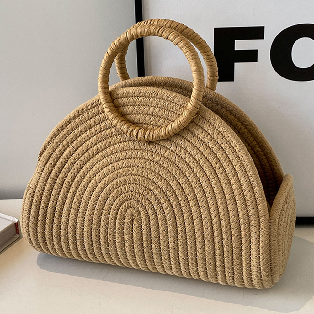 New trend hand woven shoulder bag unique cotton trend rope holiday travel handbag retro rattan designer women s vacation bag