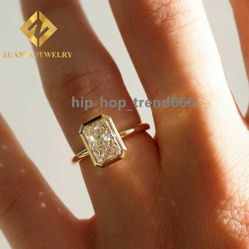 jewelry Custom crushed ice 14K Solid Gold Lab Grown Diamond Wedding Rings Lab diamonds rings Radiant Cutting Bezel Ring