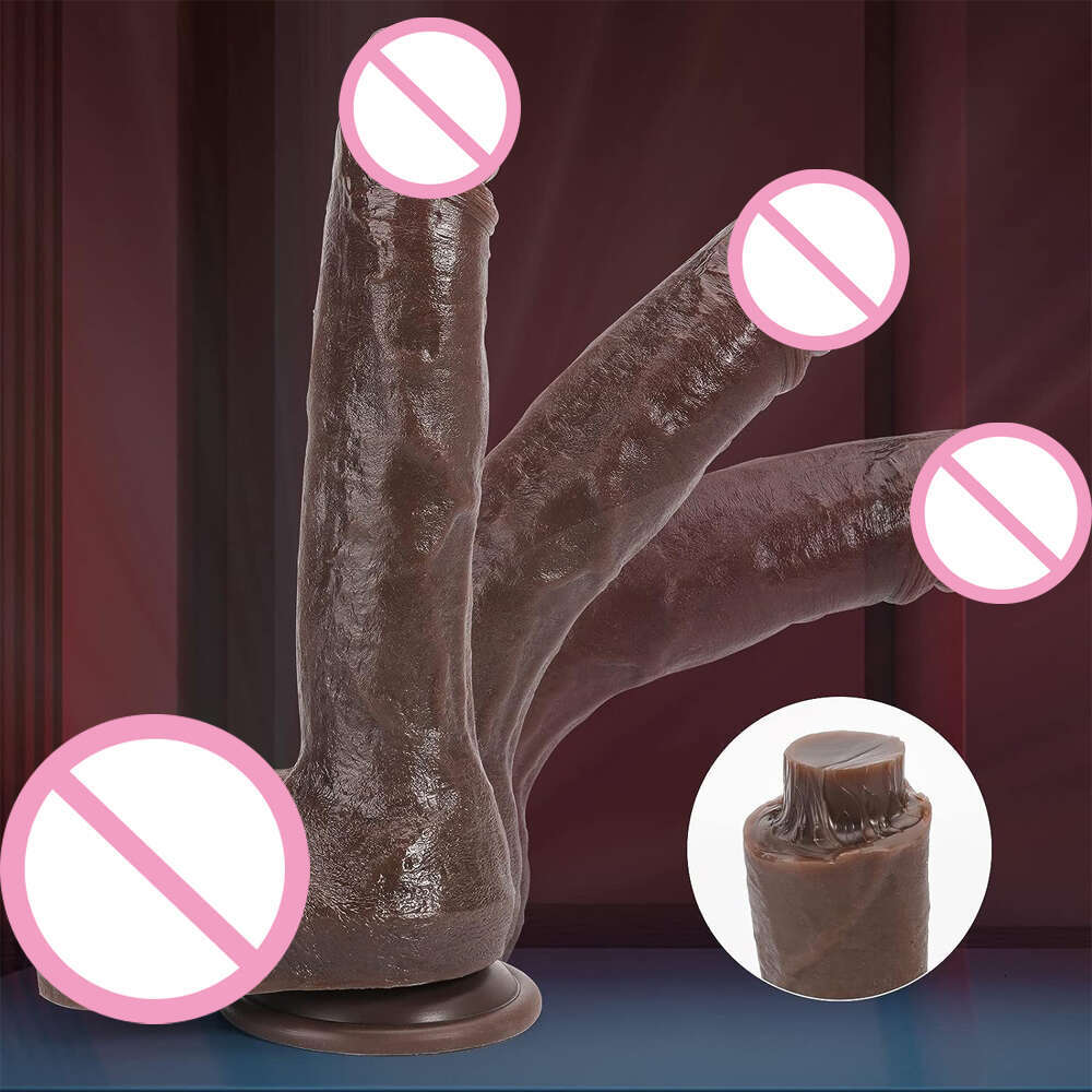 Realistic Dildo Real Skin Artificial Masturbator Dick Suction Cup With Curved Shaft and Ball Adult Toys For Woman Men