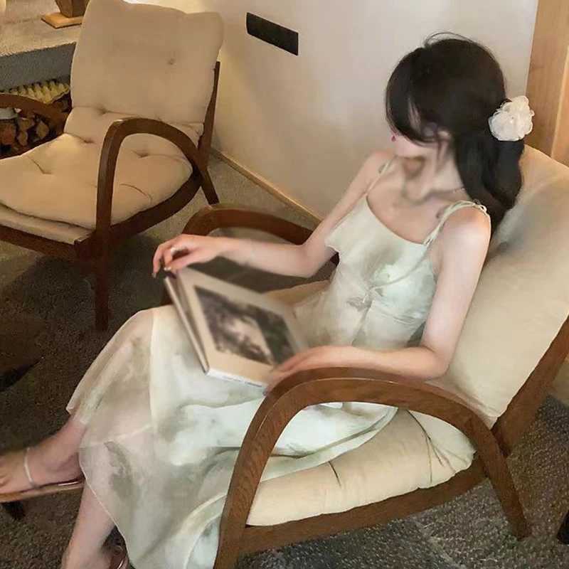 Womens Tie-Dye Floral Sveless Halter Dress Summer Waist Slim Long Dress Ruffle Le Hem Halter Tenderness DressesXJ2500207