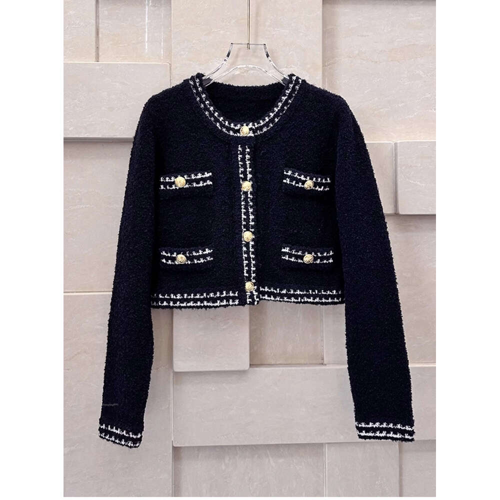Free Shipping Navy Blue Short Cardigans Designer Metal Buttons Women's Knitting Jackets And Skirts Sets 317001