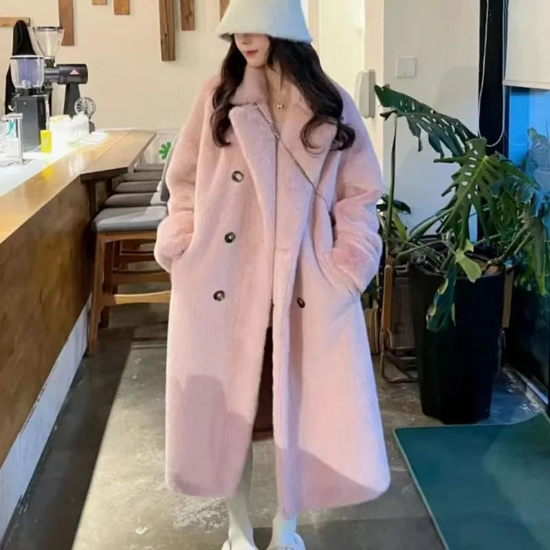 Womens Winter Fur Coat 2024 Long Thickened Female Mink Hair Loose Warm Cardigan Suit 241121Z