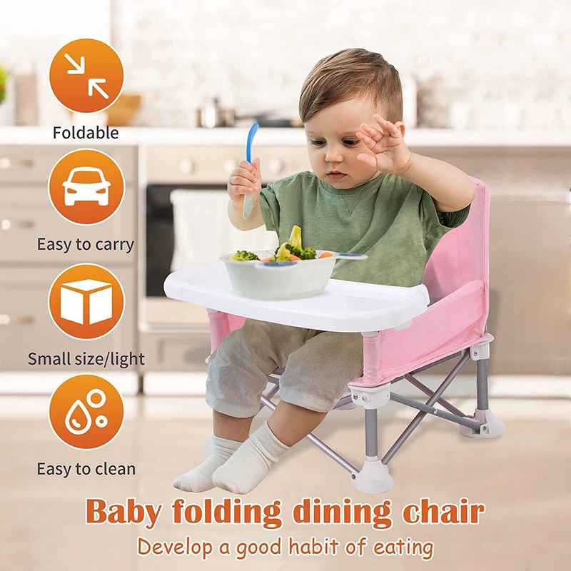 Baby Foldable Portable Dining Chair With Plate Seat Belt Childrens Beach Chair Camping Child Comfortable Feeding Seat Baby 240424