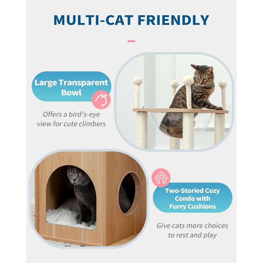 Made4Pets Modern Tree Large Cat, Wood Tower Heavy Duty with Scratch Post for Indoor Big Cats, Extra Tall Cat Condo Sturdy Frisco Castlel, 3-7days deli