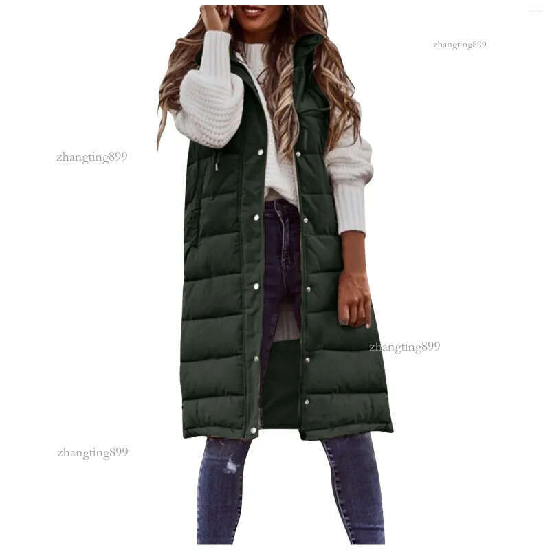Women's Vests Puffee Vest Long Puffer Womens Jacket With Hood Sleeveless Warm Down Coat Women Winter 2024 Pockets Waistcoat Outdoor
