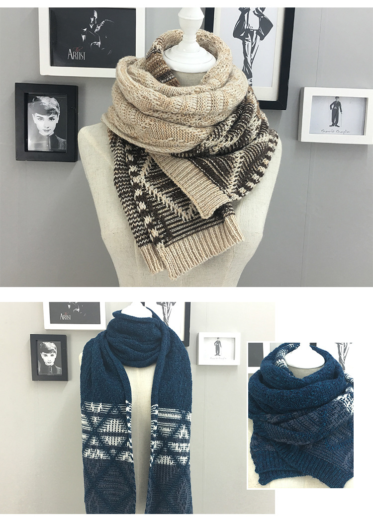 Autumn and Winter New Fashionable Warm Splicing Scarf Extended Scarf Men's Scarf Wholesale