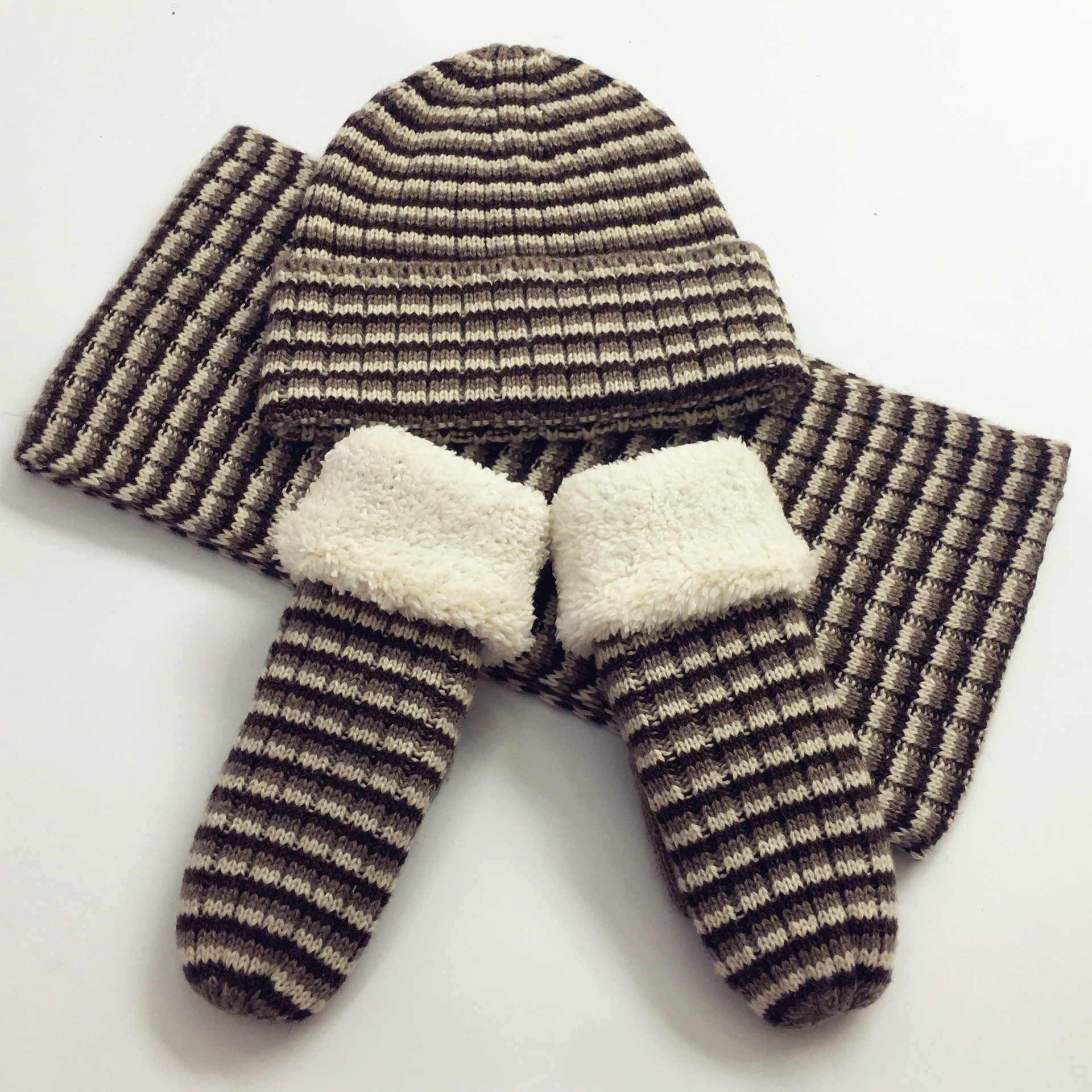 Scarf Hat Glove 3-piece Set Winter Children's Scarf Hat Glove Set Stripe 3-piece Set In Stock