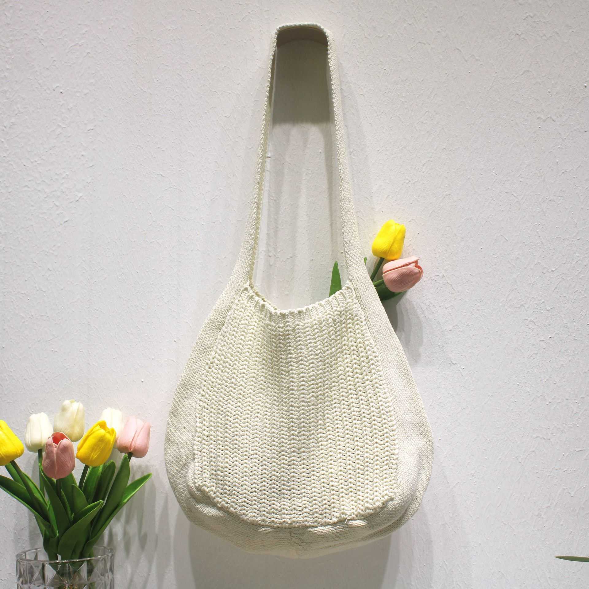 Autumn Large Capacity Commuter Knitted Tote Bag for Women 2024 New Chestnut Single Shoulder Cross Shoulder Big Bag