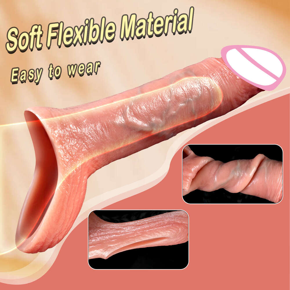 Realistic Sleeve Vibrator Reusable Ring Extender Artificial Dick Enlargement Thrusting dildo Adult Sex Toys For Man