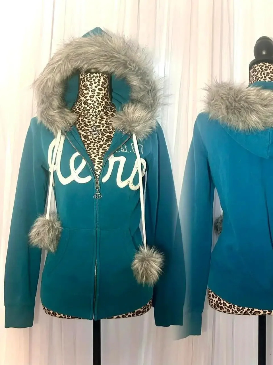 Y2K trend unique personality fur collar cardigan hoodie streetwear ins loose daily casual comfortable warm zipper jacket 241127
