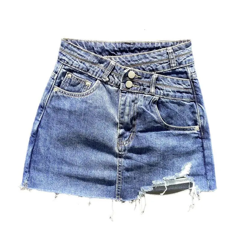 Irregular Denim Mini Skirt Women Cargo Jean Y2k High Waist Blue Skirt Woman Fashion Streetwear Harajuku Sexy Short Skirts 240419