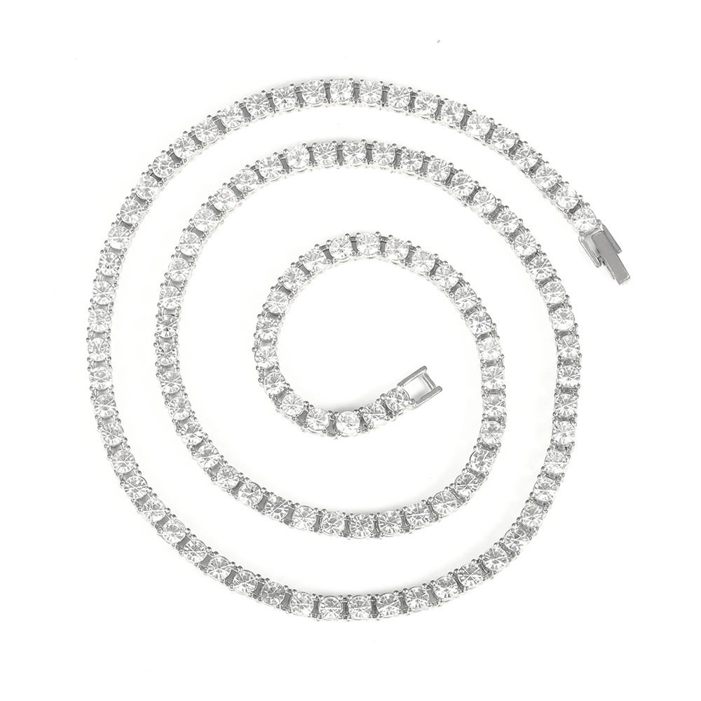 Hip-Hop Tennis Chain Single Row Chain 4Mm Tennis Chain Alloy Water Diamond Full Diamond Necklace