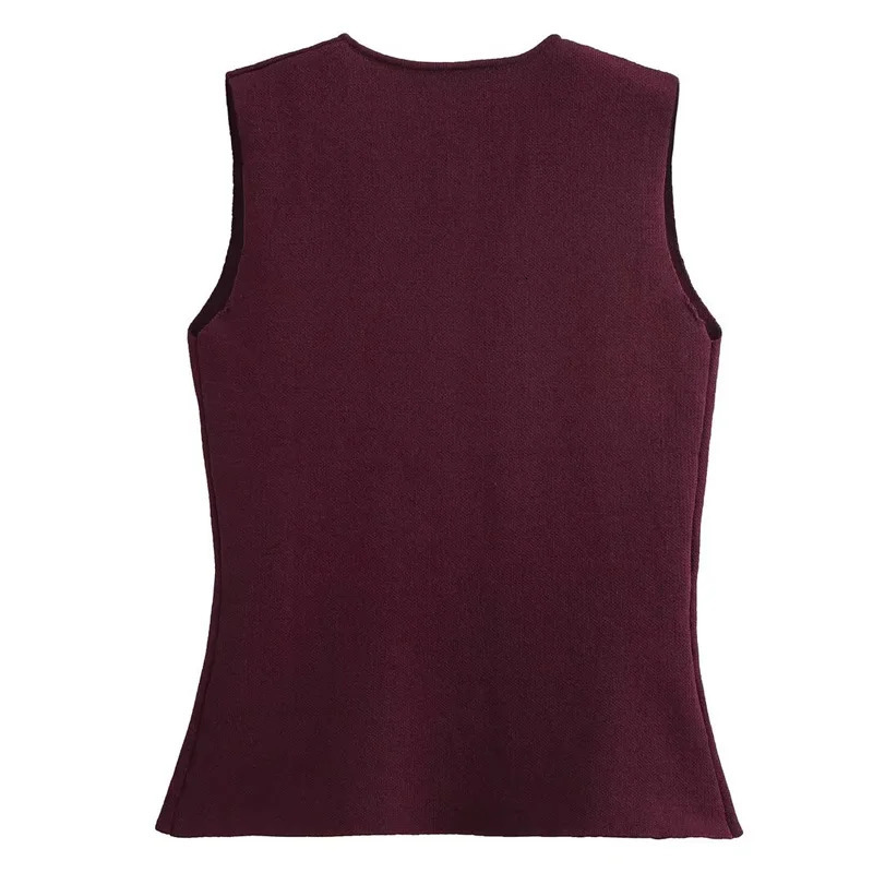 HXAO 2024 Woman Burgundy Knit Vest Womens Fall Crop Sleeveless Waistcoat Bustier V Neck Sweaters Knitwear Cardigan 241121
