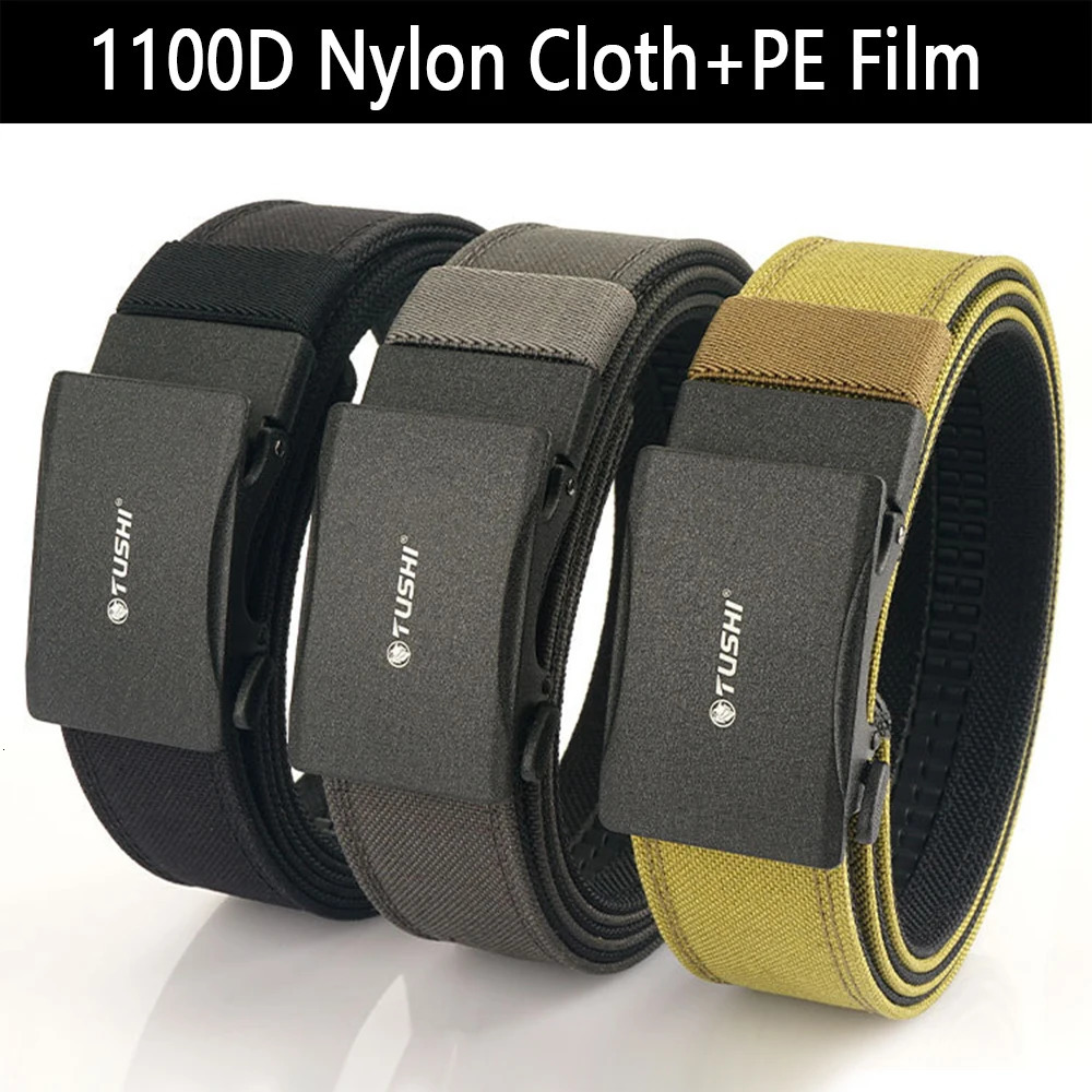 TUSHI Belt Hard Military Belt for Men Metal Automatic Buckle IPSC Gun Belt Nylon Tactical Belt Outdoor Sports Girdle Male 241128