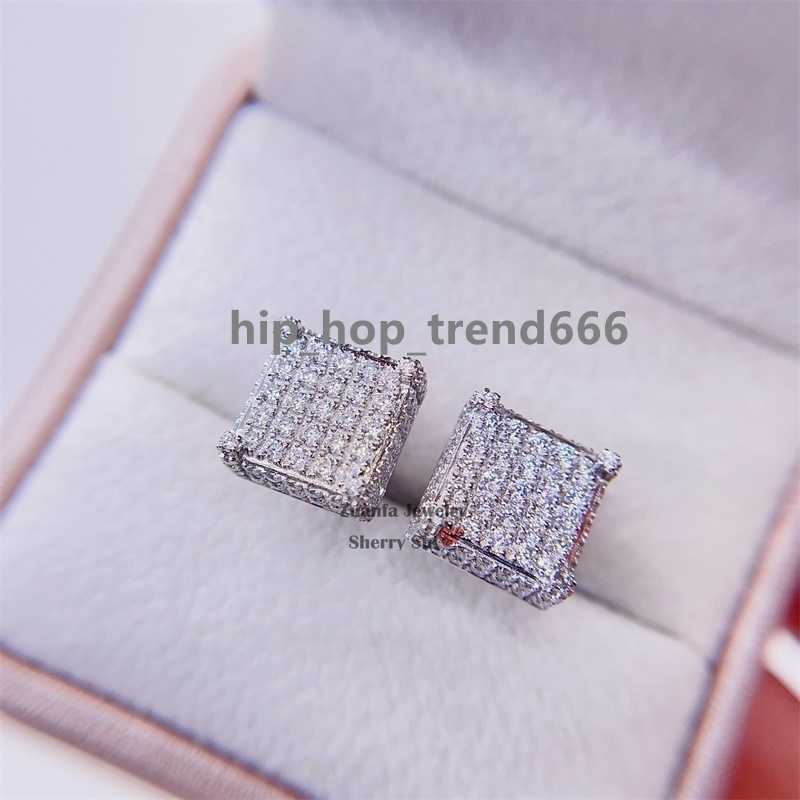 10K Solid Gold Real Gold 13MM Square Hip Hop VVS Diamonds Iced Out Moissanite Earrings Men
