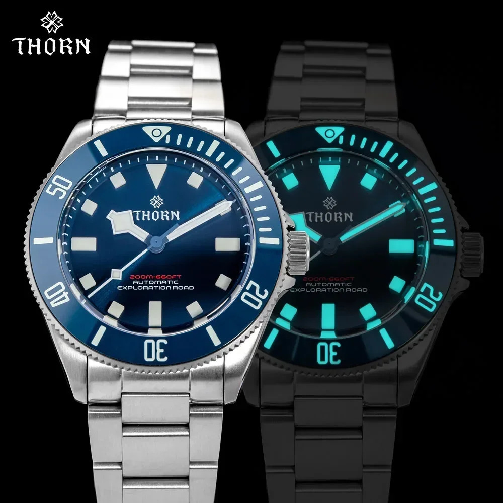 THORN 39mm Homage Watch For Men Vintage PT5000 Movement Automatic Sapphire Crystal C3 Super Luminous 200M Waterproof 240419