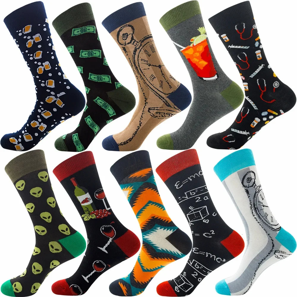 10 pairs of bulk packaged mens couple socks ly arrived diamond shaped animal Christmas cartoon fruit food cotton happy socks 241122