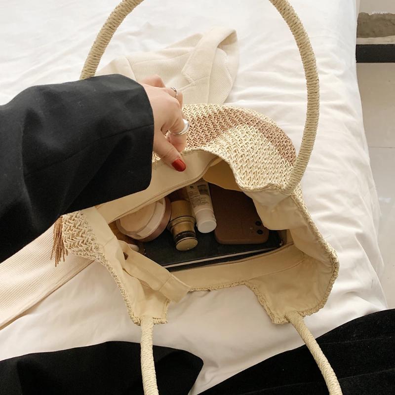 2025 NEW Totes Summer Shoulder Bag Contrast Color With Tassels Weaving Underarm Large-Capacity Handmade Fashion Casual For Seaside Holiday zhanyisheng