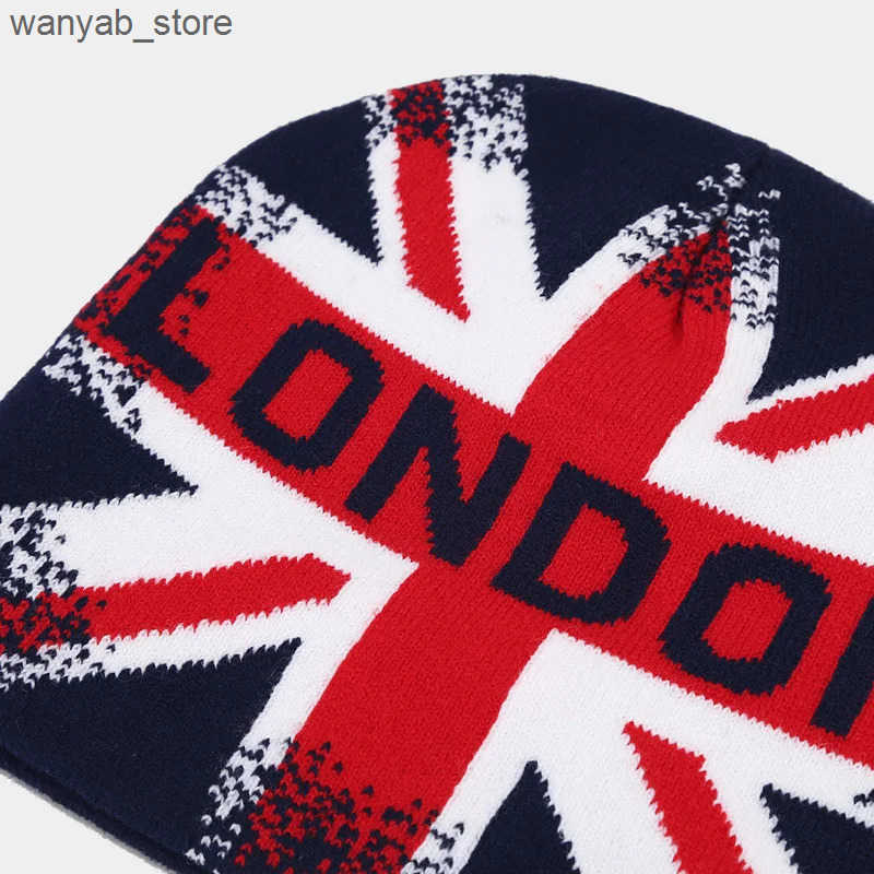 Beanie/Skull Caps Fashionable British Flag Printed Winter Beanies Hat Womens Bicycle Skiing Hat Autumn Outdoor Knitted Hat Womens Warm Glasses L240910