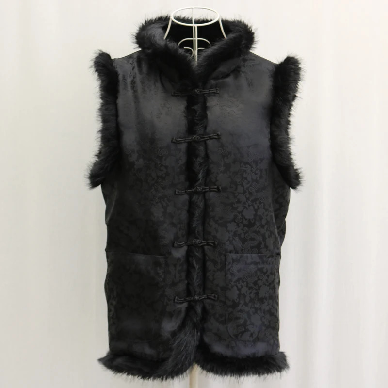 Mens fur leather vest spring and winter warm wool collar vest retro ethnic casual wear 241126