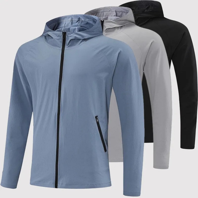 LL Men New Sport Zipper Hooded Jacket Casual Brethable Outdoor Jogger Outfit Hiking Cardigan Material Outwear