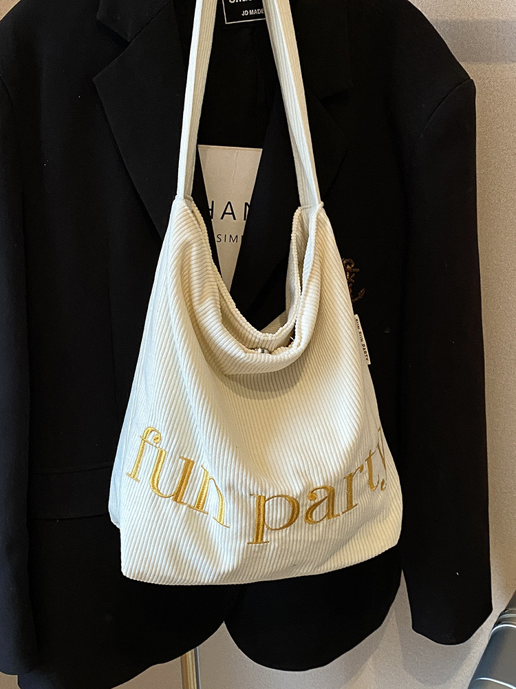 Korean Ins minimalist letter shoulder autumn and winter new corduroy canvas large capacity shopping commuting bag