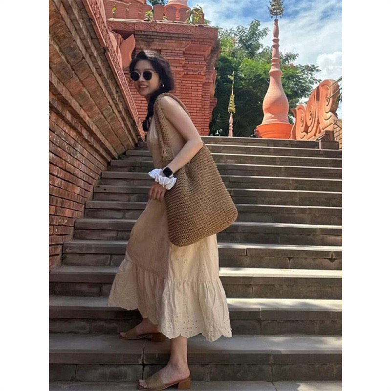 Side cm single shoulder large capacity crossbody for women's summer sail New cloth beach vacation bag, grass woven bag