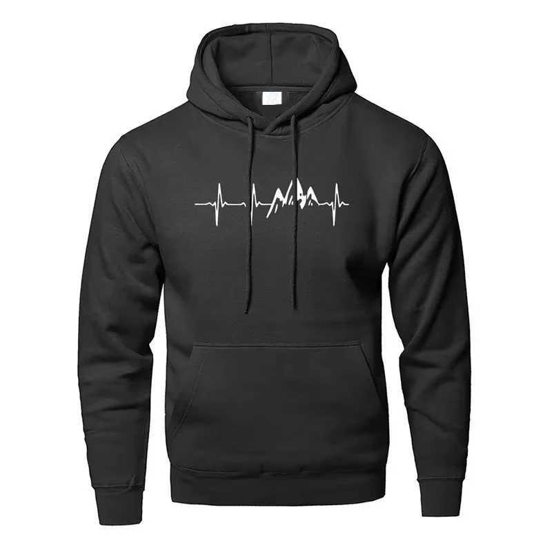 Mountain Heartbeat Hoodies for Teens Sweatshirt Autumn Long Sleeve Hooded Sweatshirt Hoodie Black Gray Sportswear XJ250621