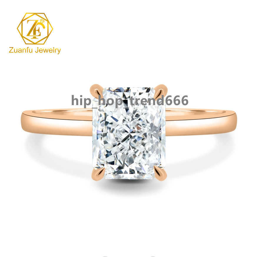 ZUANFO Fine Jewelry Elegant 14k Gold Purity Ring Women Girls Lab Created Diamond 2ct Radiant Cut Moissanite Wedding Ring