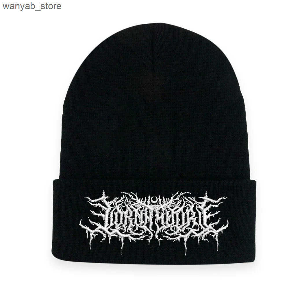 Beanie/Skull Caps Lorna Shore Beanie Embroidery Grunge Knitted Hat Soft Gothic Y2k Punk Street Clothing Winter Hat Neutral Outdoor Sports Hat L240910