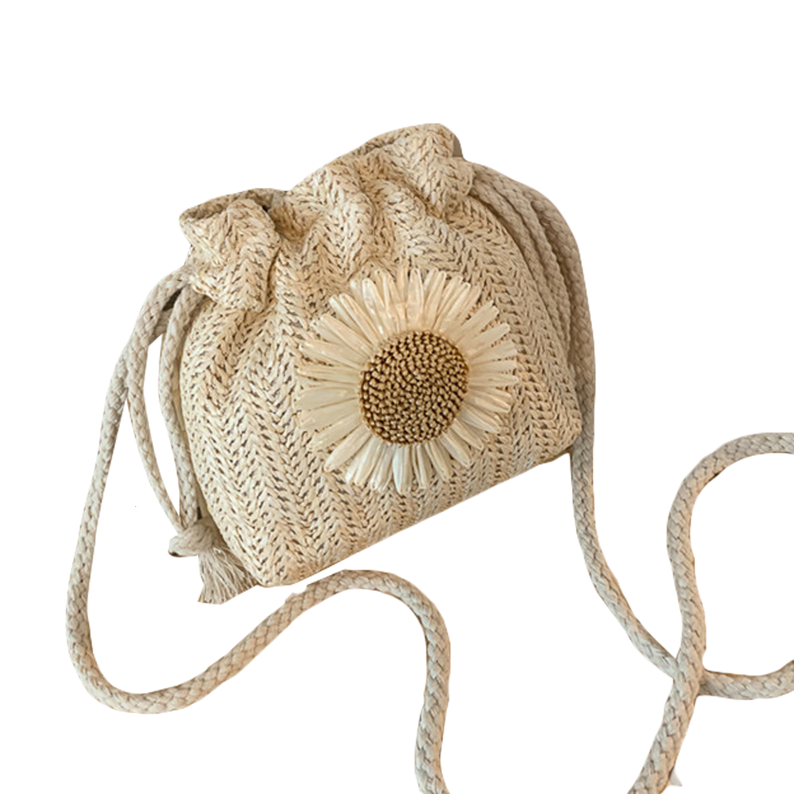 New shoulder bag woven bucket bag summer woven women's beach drawstring designer handbag trendy shoulder bag