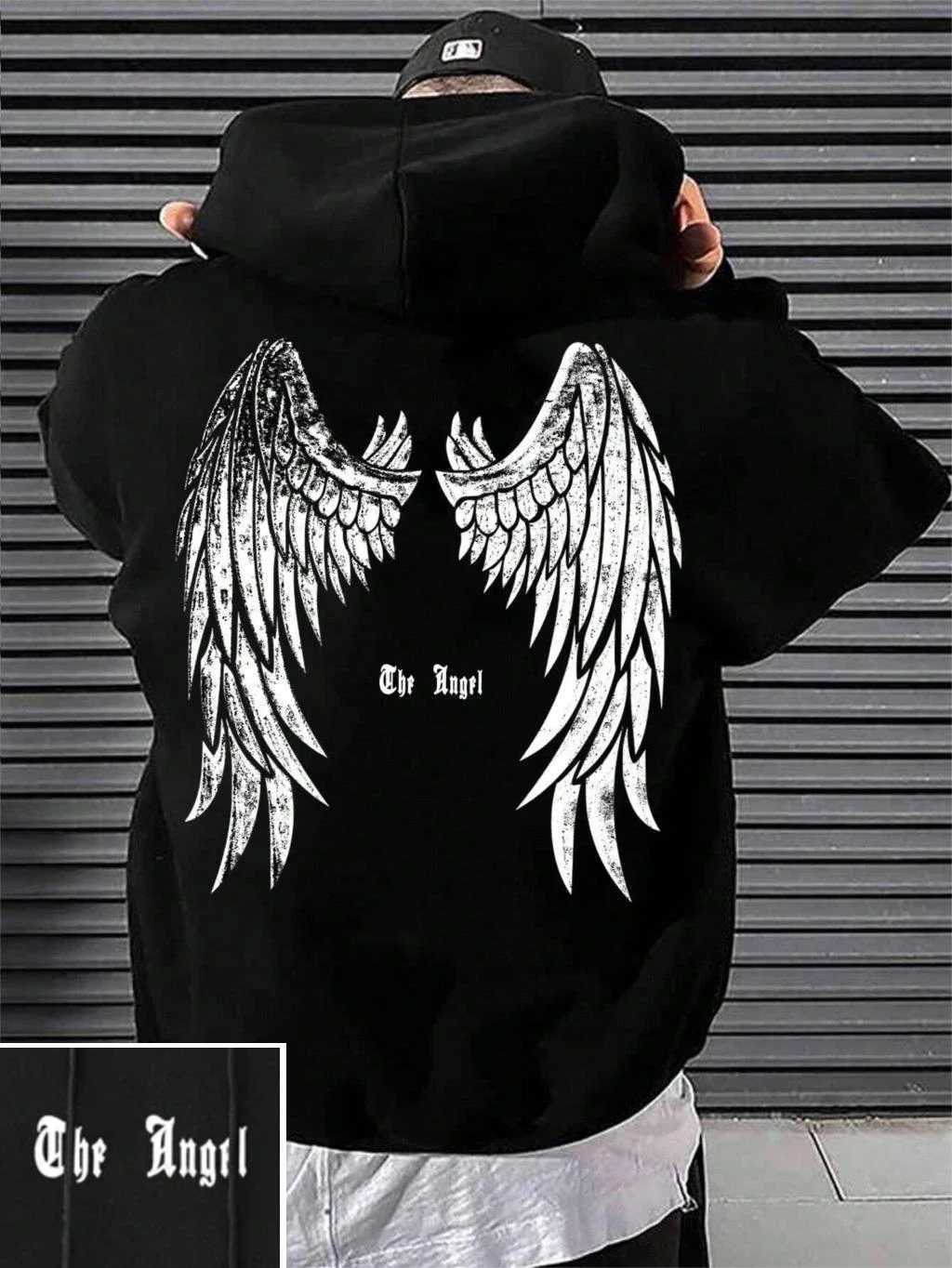 Angel Wings Printed Mens Hoodie O Collar All Match Loose Sweatshirt Fashion Basic Daily Comfort Hoodie Fall Wear XJ250621