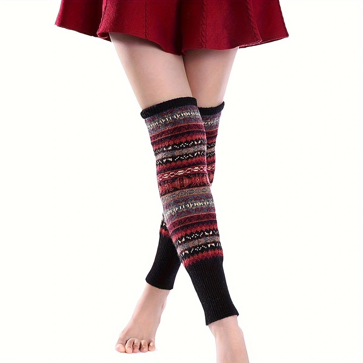 Autumn and winter fluorescent camouflage bohemian thick yarn pile sock covers for women over the knee warm boot covers leg guards