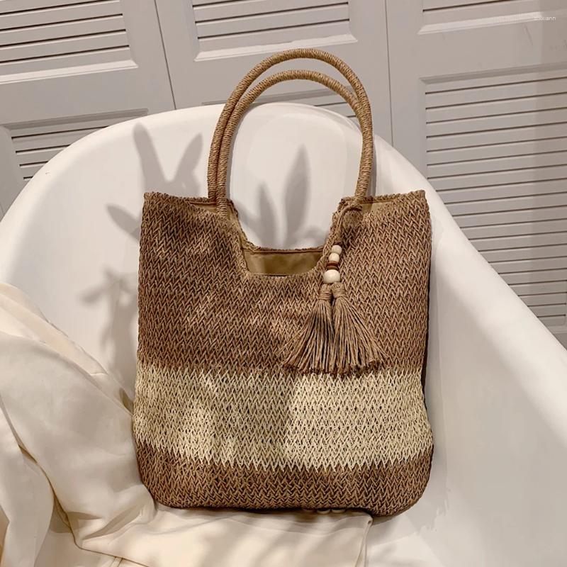 2025 NEW Totes Summer Shoulder Bag Contrast Color With Tassels Weaving Underarm Large-Capacity Handmade Fashion Casual For Seaside Holiday zhanyisheng