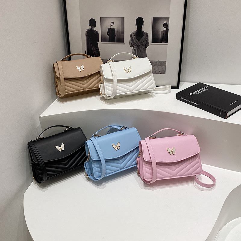 Women Stylish New Butterfly Embroidery Sg Fashion PU Leather Shoulder Bag Portable Large Capacity Handbag