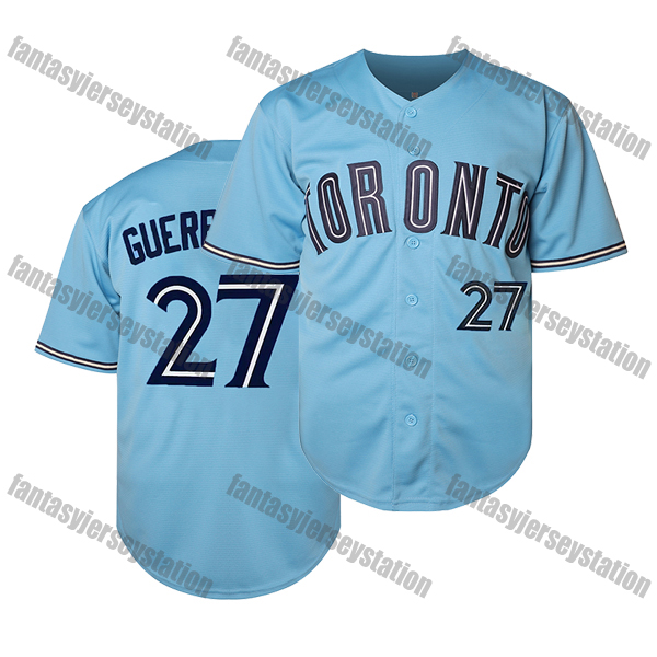Men's #27 Blue Baseball Jersey Guerrerd Jr.-V-Neck Polyester Slight Stretch Knit Fabric, Button-Up, Breathable for Training, Party, Casual & Team