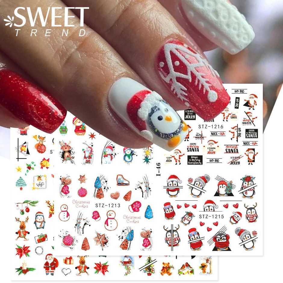 Cute Christmas Stickers Red Santa Claus Penguin Winter Human Model 4-in-1 Christmas Snowflake Leaves Waternail Stickers Tattoo DIY DecorationW241127