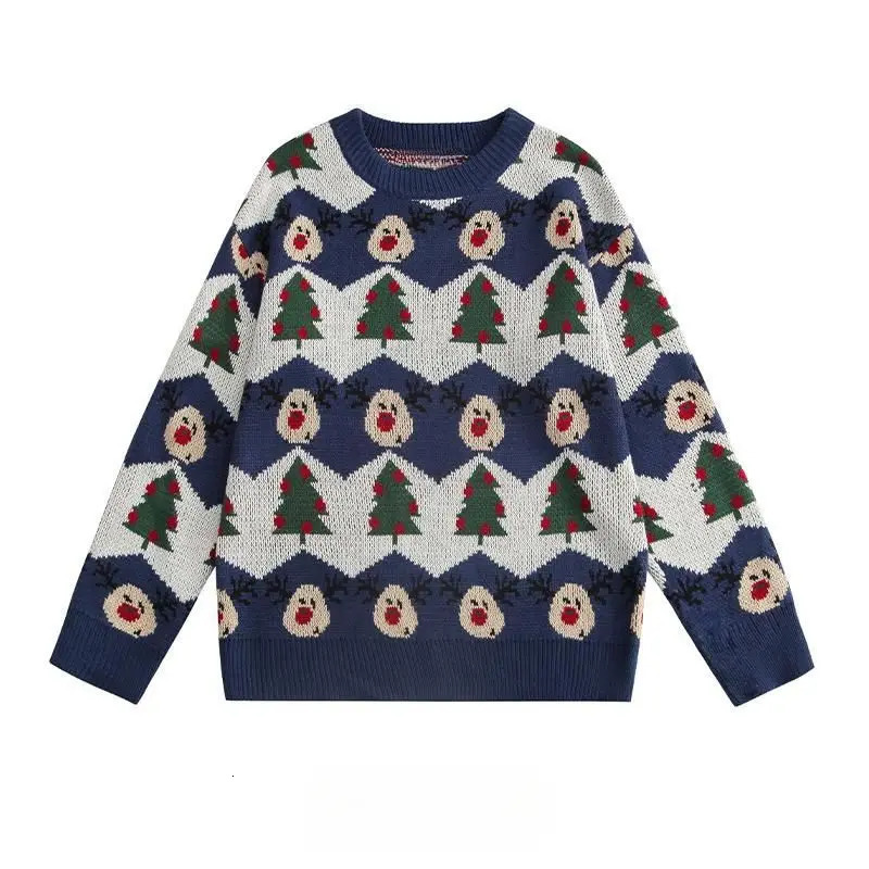 Y2k Casual Sweater Womens Christmas Cartoon Pattern Pullover Sweater 2024 Autumn and Winter Lazy Style Knitted Sweater 241127