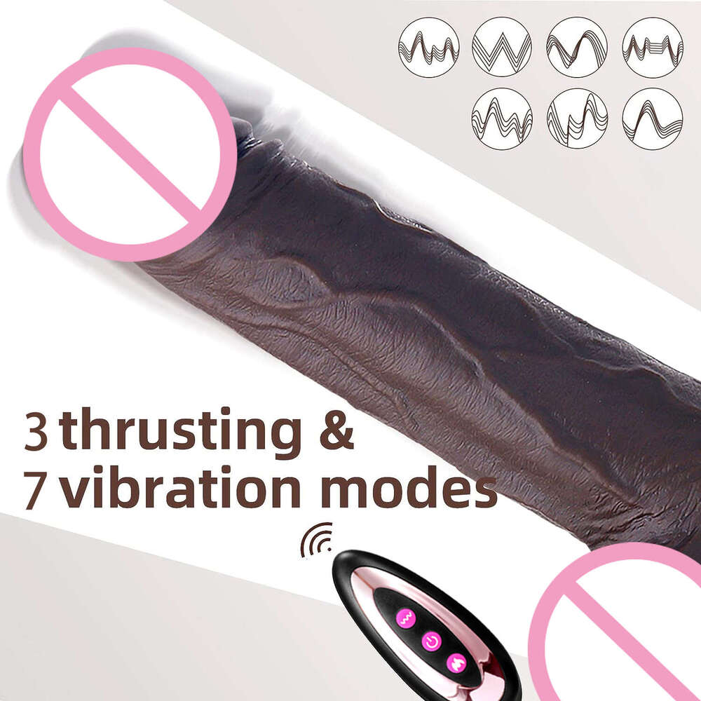 Thrusting Black Realistic Dildo Remote Telescc G Spot Anal Stimulation Vibration Cook Sex Toys for Women Man Gay 18+