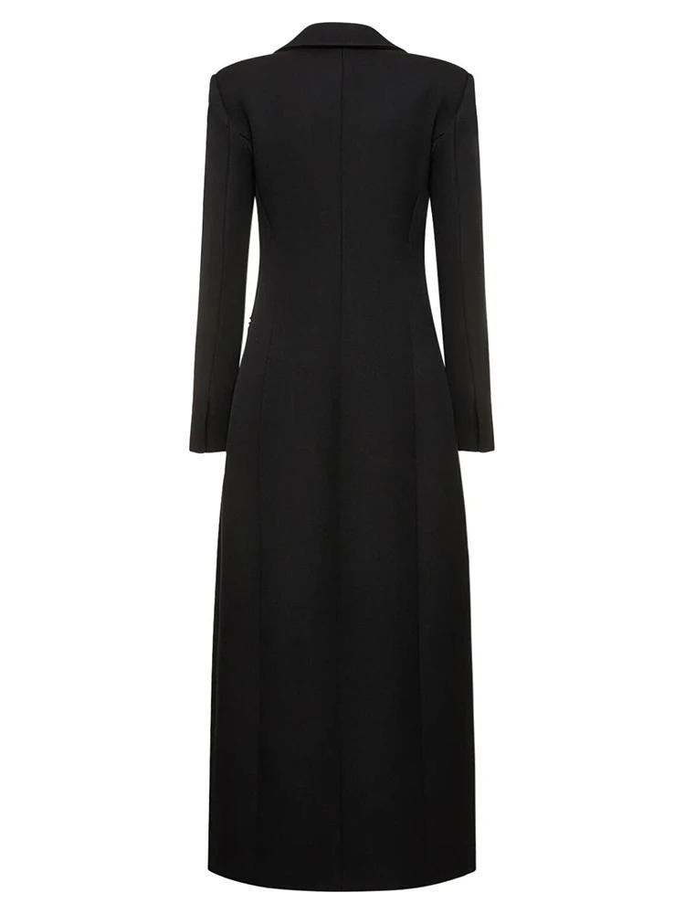 EAM black ankle long wool jacket lapel long sleeved button up womens jacket fashionable trend winter 31A0992 241127
