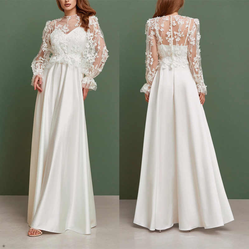 Elegant Wedding Jacket Lace 3D Flowers Bridal Cape Long Sleeves Wraps Button White Ivory Accessories Bolero Custom Made Plus Size
