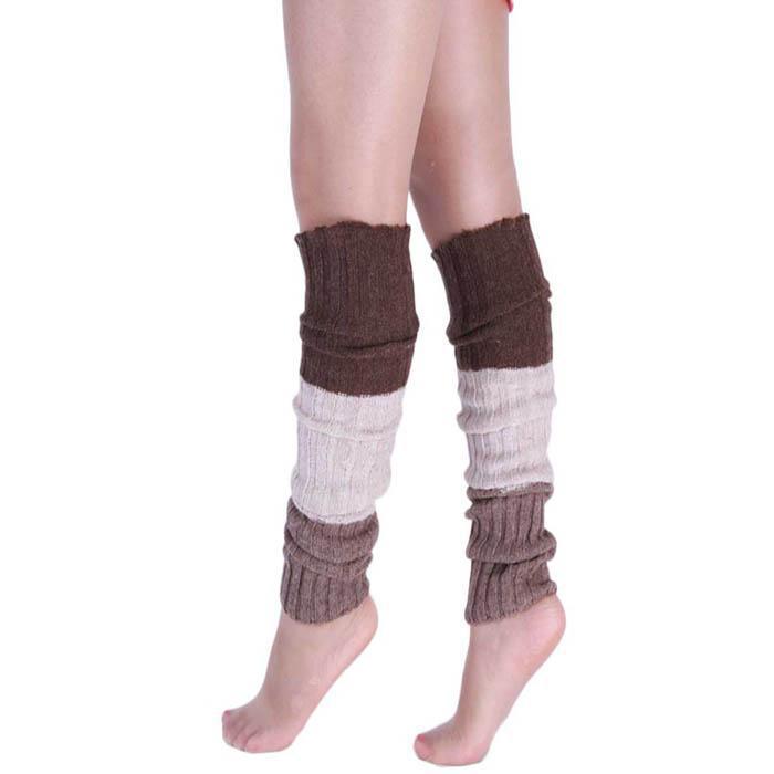 Autumn and winter woolen sock covers women's tricolor spliced jacquard leg covers versatile and warm knitted woolen pile sock covers wholesale