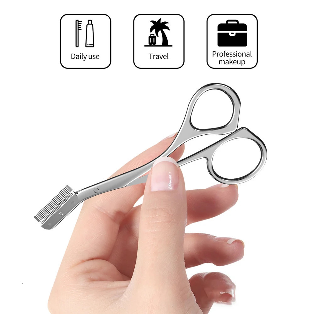 1pc Professional Eyebrow Trimmer Scissors Shaver With Comb Brush Stainless Steel Washable Brow Razor Women Beauty Makeup Tool 241128