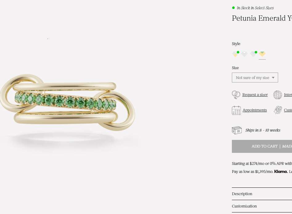 womens Rings,Spinelli ring Petunia Emerald YG Sier spinelli kilcol ringh custom Libra brand Marigold designer jewelry New in fine jewelry yellow gold 