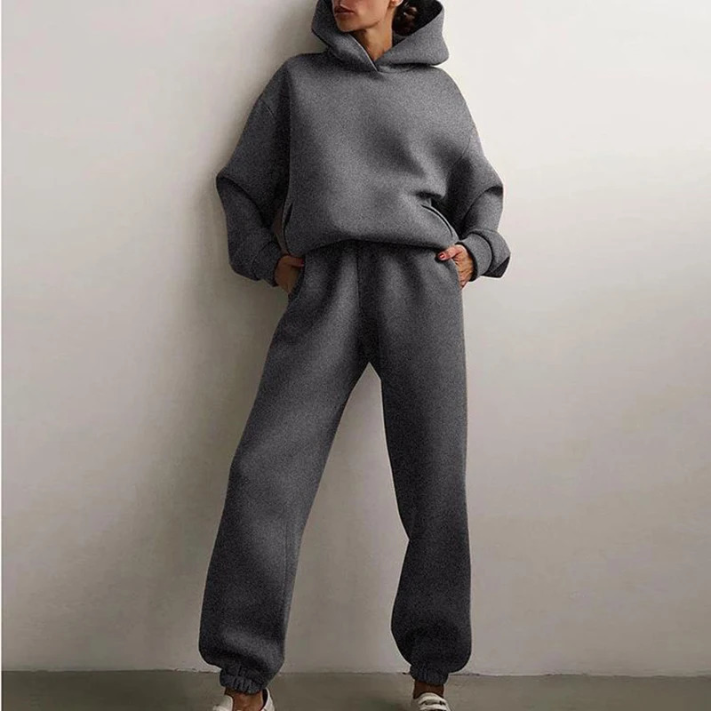 Plus Size Autumn Tracksuits Women Hoodies Set Casual Sweatpants Solid Warm Suits Winter Pullover Sweatshirts Pants 2 Piece Set 241127