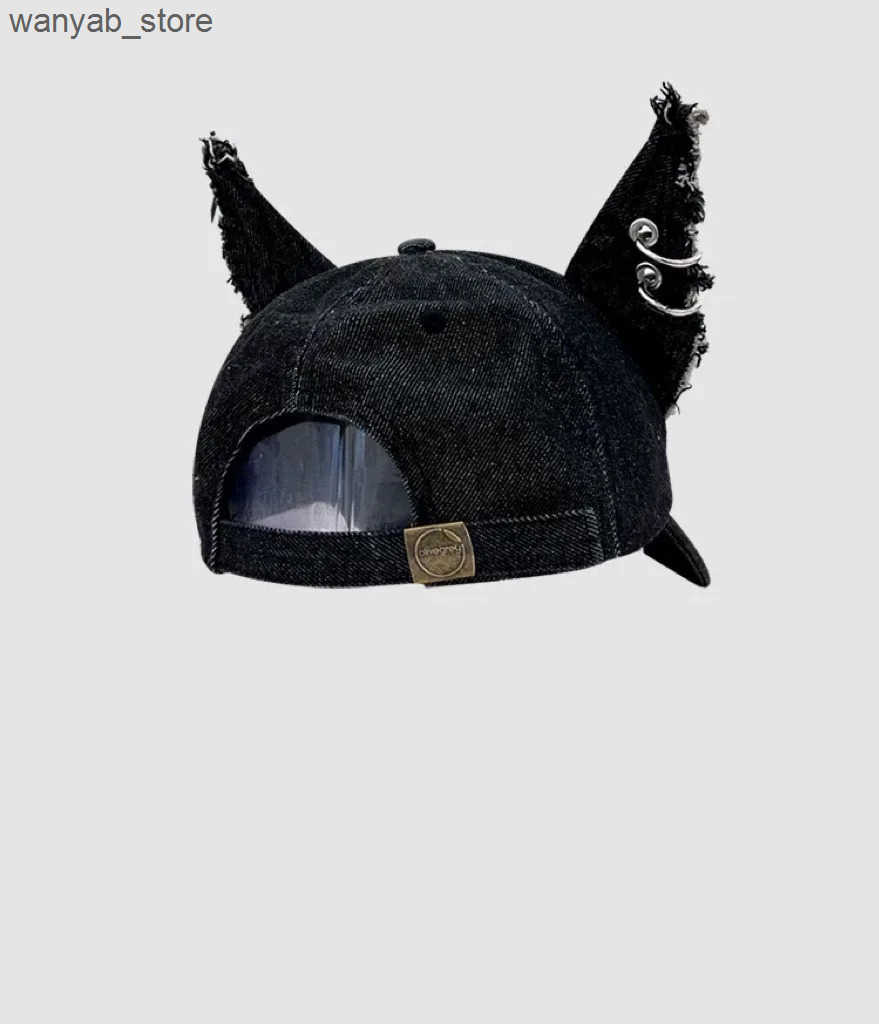 Beanie/Skull Caps Garbage style y2k Doberman dog ear wash denim baseball cap dark tie punk personality street hat tide L240910