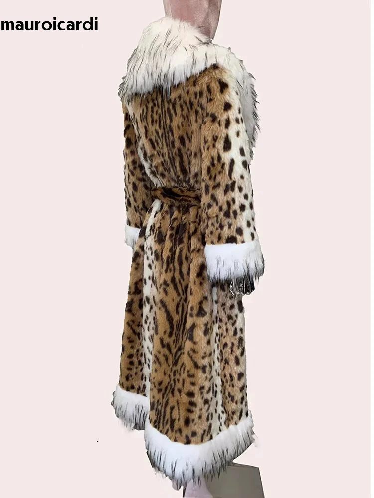 Winter Long Thick Warm Colorful Fluffy Leopard Print Faux Fur Coat Women with Trim Clothes 2024 241121Z