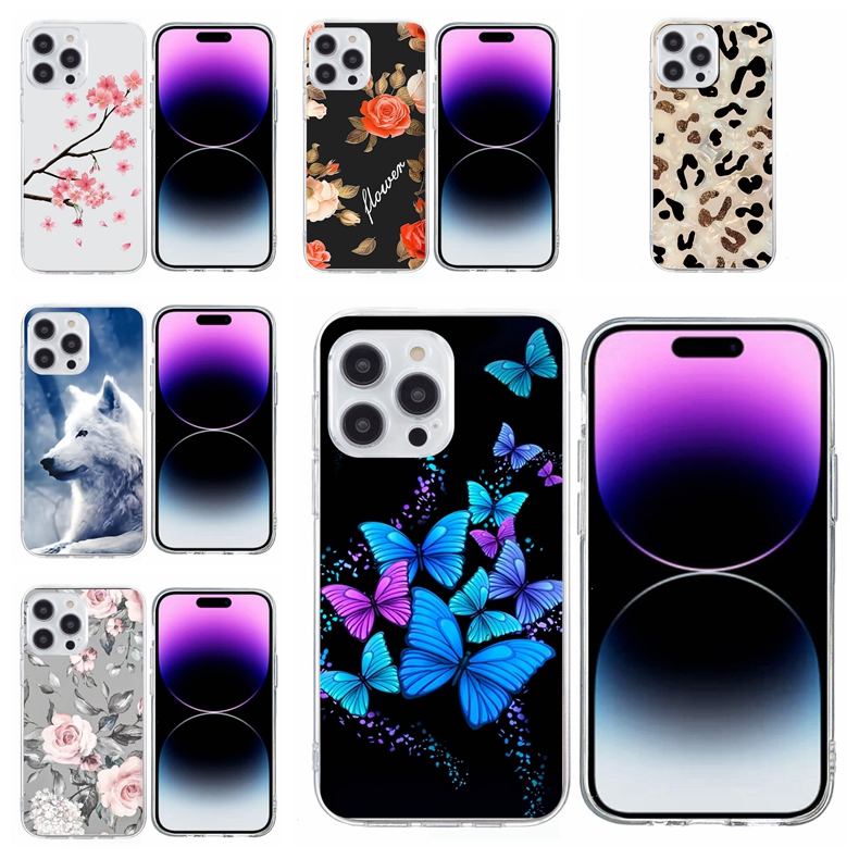 S25 Edge Butterfly Flower Soft TPU Cases For Iphone 16 15 Plus 14 Pro Max Samsung A56 S24 FE S23 Ultra A36 A16 A06 A14 A55 A35 A05S A25 Blossom Cat Wo