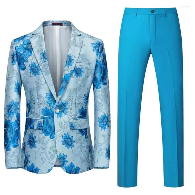 Mens Suits Stylish Floral Printing Men Suit Sets Elegant Dinner Gentleman Clothing Luxury Prom Party Slim Fit Blazer Pants 2 Pieces Tuxedos